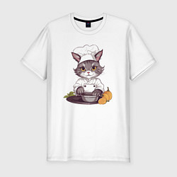 Футболка slim-fit Кот-повар, цвет: белый