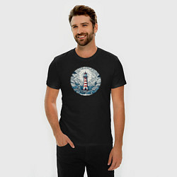 Футболка slim-fit Маяк и морской пейзаж, цвет: черный — фото 2