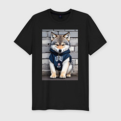Футболка slim-fit Уличный волчонок - нейросеть, цвет: черный