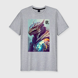 Футболка slim-fit Cool dragon - hieroglyph ai art, цвет: меланж