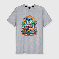 Футболка slim-fit Акула играет на гитаре жарким летом, цвет: меланж