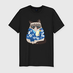 Футболка slim-fit Кот мем в отпуске, цвет: черный