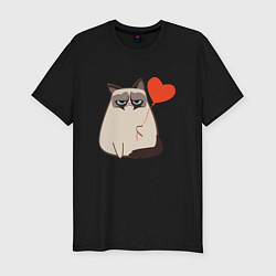 Футболка slim-fit Кот мем день влюбленных, цвет: черный