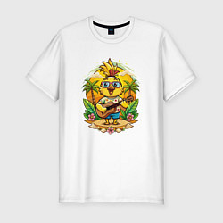 Футболка slim-fit Попугай играет на гитаре жарким летом, цвет: белый