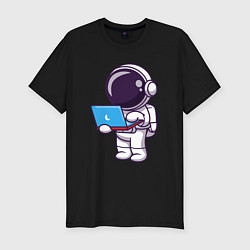 Футболка slim-fit Астронавт с ноутбуком, цвет: черный