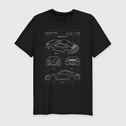 Футболка slim-fit Porsche 911 автомобиль чертеж, цвет: черный