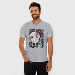 Футболка slim-fit Тандзиро иероглифы Клинок рассекающий демонов, цвет: меланж — фото 2