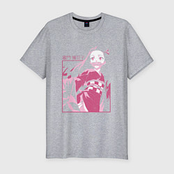 Футболка slim-fit Клинок рассекающий демонов милая Незуко в розовом, цвет: меланж