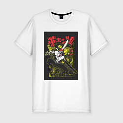 Футболка slim-fit Человек-бензопила Денджи воплощение демона, цвет: белый