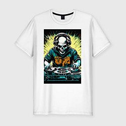 Футболка slim-fit Диджей скелет, цвет: белый