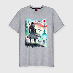 Футболка slim-fit Warrior samurai - ai art watercolor, цвет: меланж