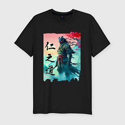 Футболка slim-fit Japanese samurai - ghost of Tsushima sketch, цвет: черный