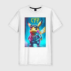 Футболка slim-fit Cyber Pikachu - ai art fantasy, цвет: белый