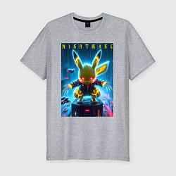 Футболка slim-fit Cyber Pikachu - neon glow ai art, цвет: меланж