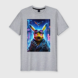 Футболка slim-fit Pikachu brave cyber pilot - neon glow, цвет: меланж