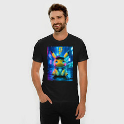 Футболка slim-fit Funny neon Pikachu под энергетическим барьером - a, цвет: черный — фото 2