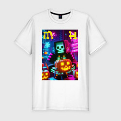 Футболка slim-fit Minecraft and halloween collaboration - ai art, цвет: белый