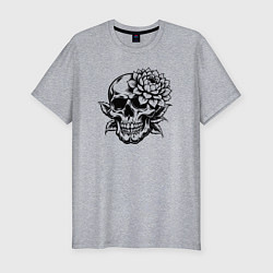 Мужская slim-футболка Череп с цветком - графика