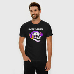Футболка slim-fit Iron Maiden - неоновый череп, цвет: черный — фото 2
