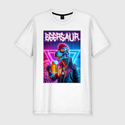 Футболка slim-fit Cyber beersaur - neon glow, цвет: белый