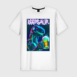 Футболка slim-fit Neon cyber beersaur - neon glow fantasy, цвет: белый