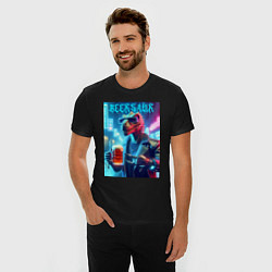 Футболка slim-fit Cyber cool dude Dino - ai art fantasy, цвет: черный — фото 2