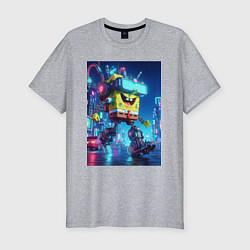 Футболка slim-fit Cyber Sponge Bob - neon glow fantasy, цвет: меланж