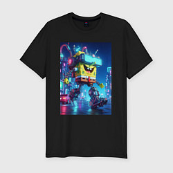 Футболка slim-fit Cyber Sponge Bob - neon glow fantasy, цвет: черный