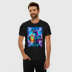 Футболка slim-fit Neon beersaur in metropolis - ai art fantasy, цвет: черный — фото 2