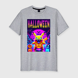 Футболка slim-fit Pikachu - halloween vaporwave, цвет: меланж