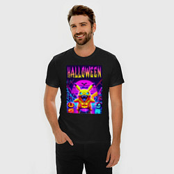 Футболка slim-fit Pikachu - halloween vaporwave, цвет: черный — фото 2