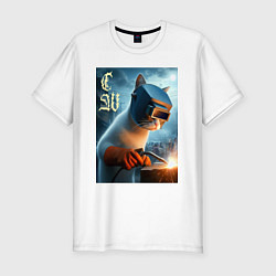 Футболка slim-fit Кот сварщик - нейроарт, цвет: белый