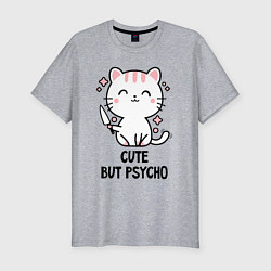 Футболка slim-fit Cute but psycho - cat, цвет: меланж