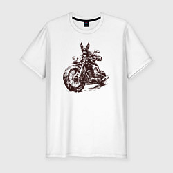 Футболка slim-fit Доберман байкер на мотоцикле чоппере, цвет: белый