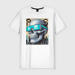 Футболка slim-fit Pixel skull - ai art fantasy, цвет: белый