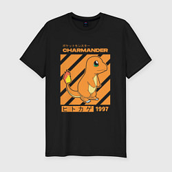 Футболка slim-fit Покемоны Чармандер Charmander, цвет: черный