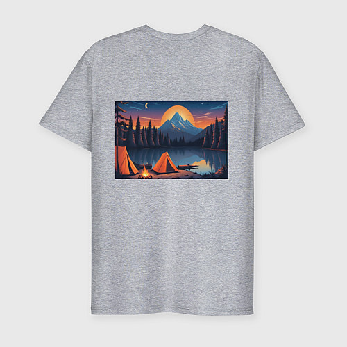 Мужская slim-футболка Палатка на берегу озера / Меланж – фото 2