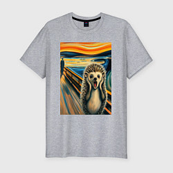 Футболка slim-fit Ёжик кричит на картине Эдварда Мунка - мем искусст, цвет: меланж