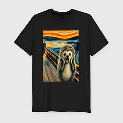 Футболка slim-fit Ёжик кричит на картине Эдварда Мунка - мем искусст, цвет: черный