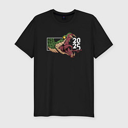 Футболка slim-fit Символ 2025 года зелёная змея, цвет: черный
