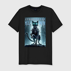 Футболка slim-fit Cyber black cat - halloween horror fantasy, цвет: черный