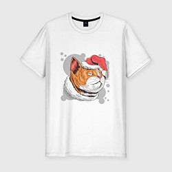 Футболка slim-fit Новогодний кот, цвет: белый