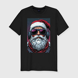 Футболка slim-fit Санта Клаус в очках, цвет: черный