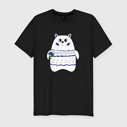 Футболка slim-fit Белый медведь с цветком, цвет: черный