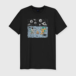 Футболка slim-fit Космический пикник, цвет: черный