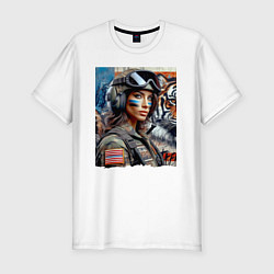 Футболка slim-fit Крутая девчонка пилот ВВС, цвет: белый
