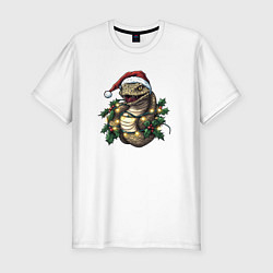 Футболка slim-fit Символ 2025 года змея в венке, цвет: белый
