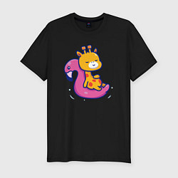 Футболка slim-fit Жираф в бассейне, цвет: черный