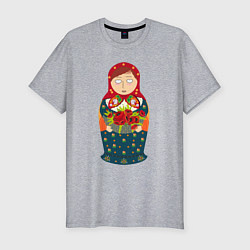 Футболка slim-fit Матрёшка милая, цвет: меланж