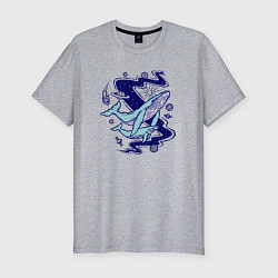 Футболка slim-fit Космические киты, цвет: меланж